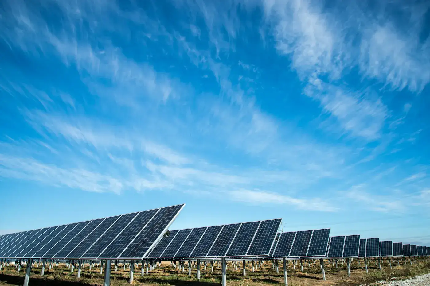 Solar farm beneath a bright Australian sky